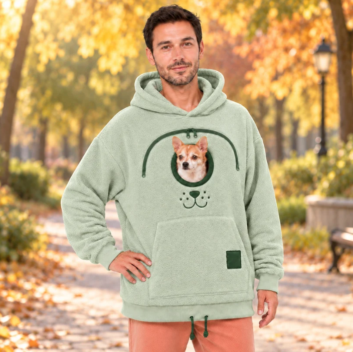 Bluza z Kieszenią na Zwierzaka – Ciepła Pluszowa Bluza z Kapturem Oversize